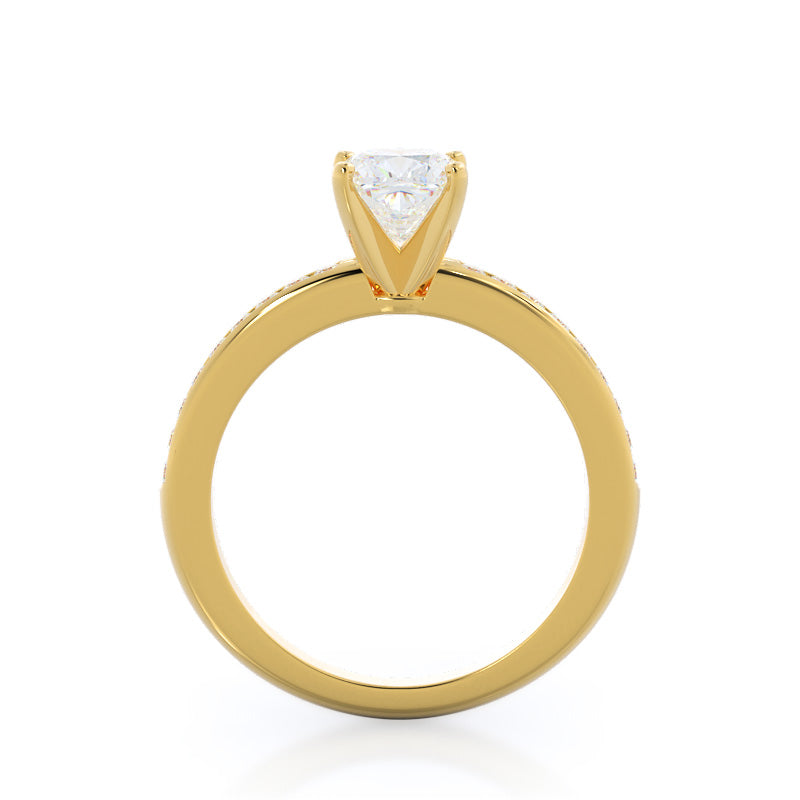 Channel Set Diamond Engagement Ring with Cushion Cut Diamond in 14KT Yellow Gold view 2
