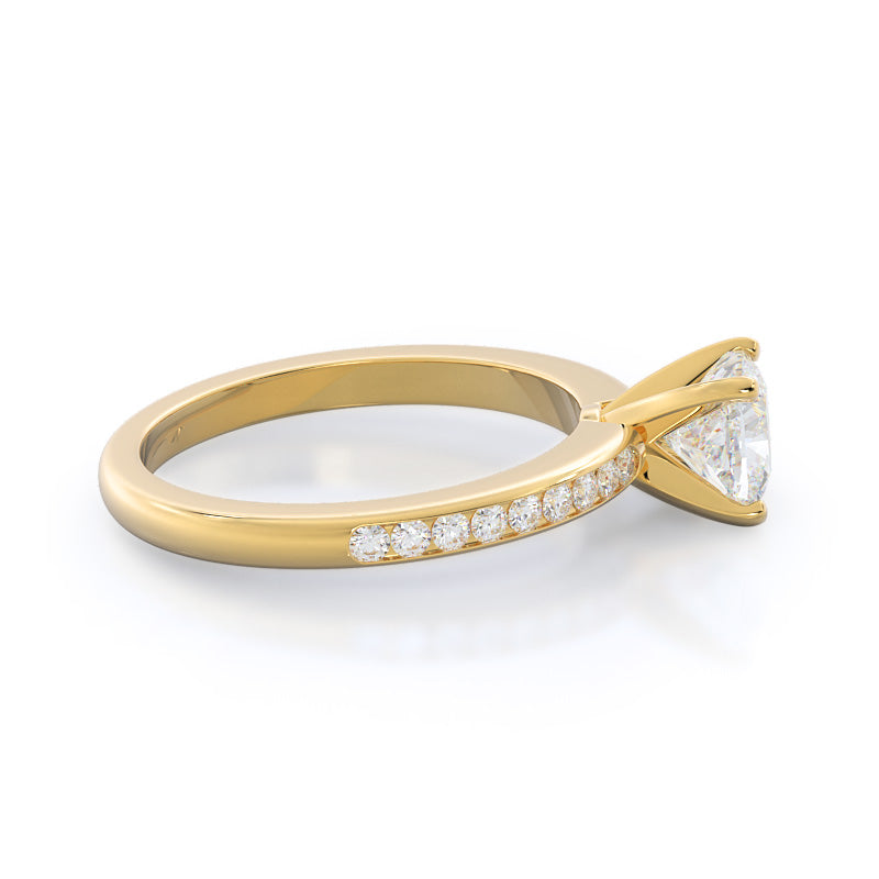 Channel Set Diamond Engagement Ring with Cushion Cut Diamond in 14KT Yellow Gold view 3
