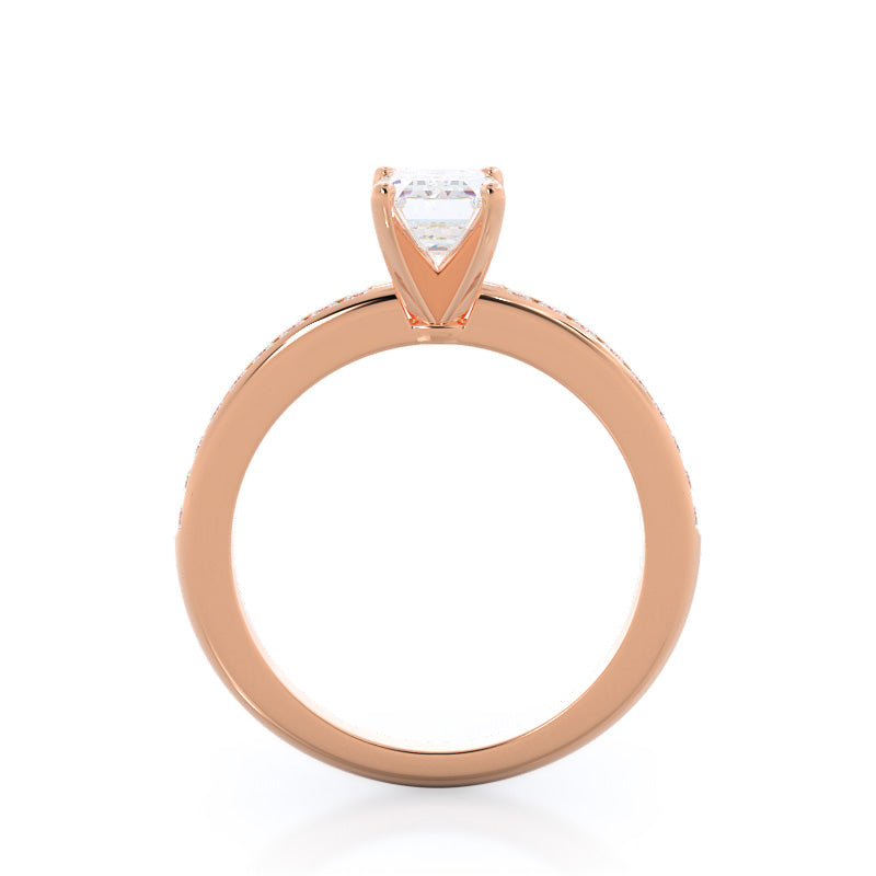 Channel Set Diamond Engagement Ring with Emerald Cut Diamond in 14KT Rose Gold view 2
