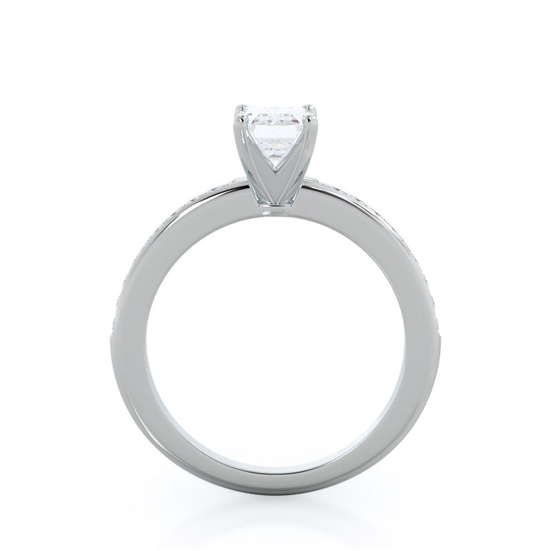 Channel Set Diamond Engagement Ring with Emerald Cut Diamond in 14KT Platinum view 2
