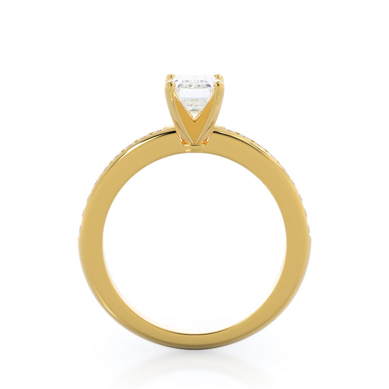 Channel Set Diamond Engagement Ring with Emerald Cut Diamond in 14KT Yellow Gold view 2
