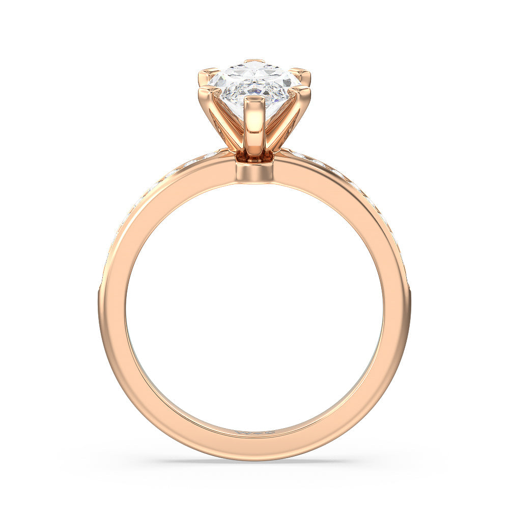 Channel Set Diamond Engagement Ring with Marquise Cut Diamond in 14KT Rose Gold view 2
