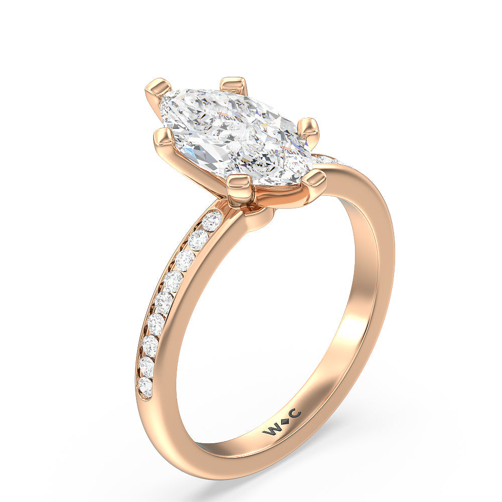 Channel Set Diamond Engagement Ring with Marquise Cut Diamond in 14KT Rose Gold view 3
