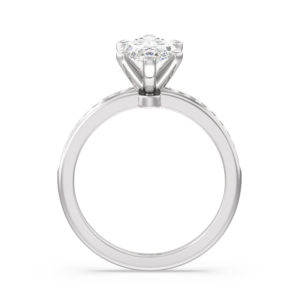 Channel Set Diamond Engagement Ring with Marquise Cut Diamond in 14KT Platinum view 2
