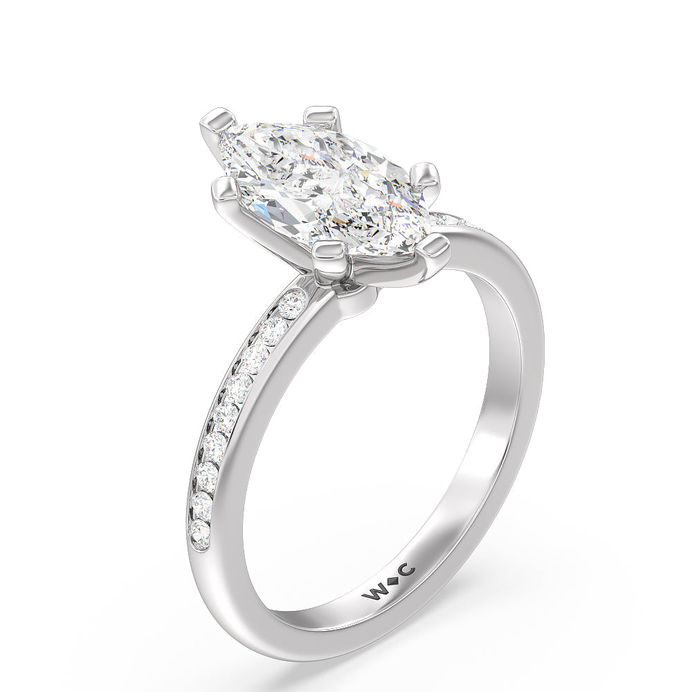 Channel Set Diamond Engagement Ring with Marquise Cut Diamond in 14KT Platinum view 3
