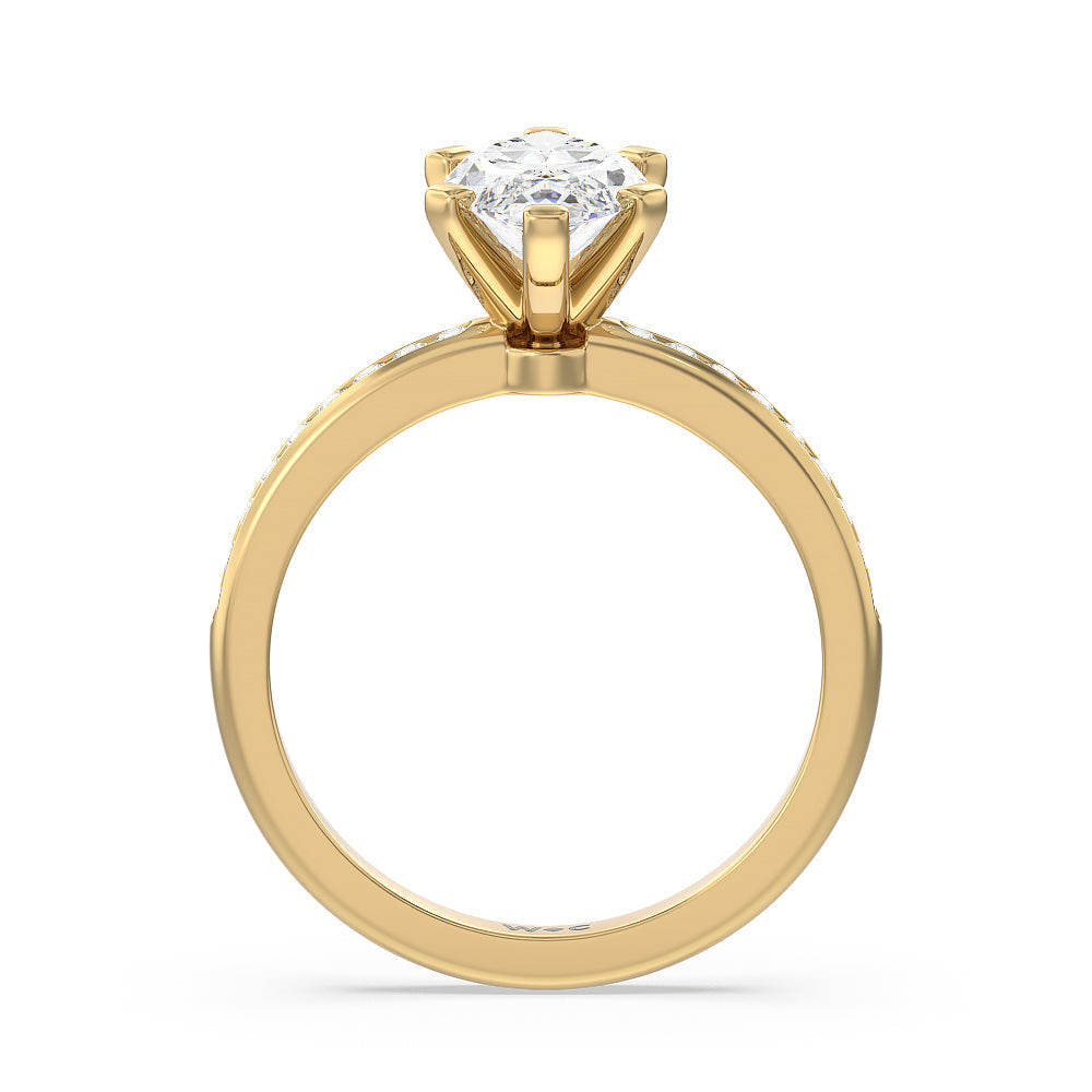 Channel Set Diamond Engagement Ring with Marquise Cut Diamond in 14KT Yellow Gold view 2
