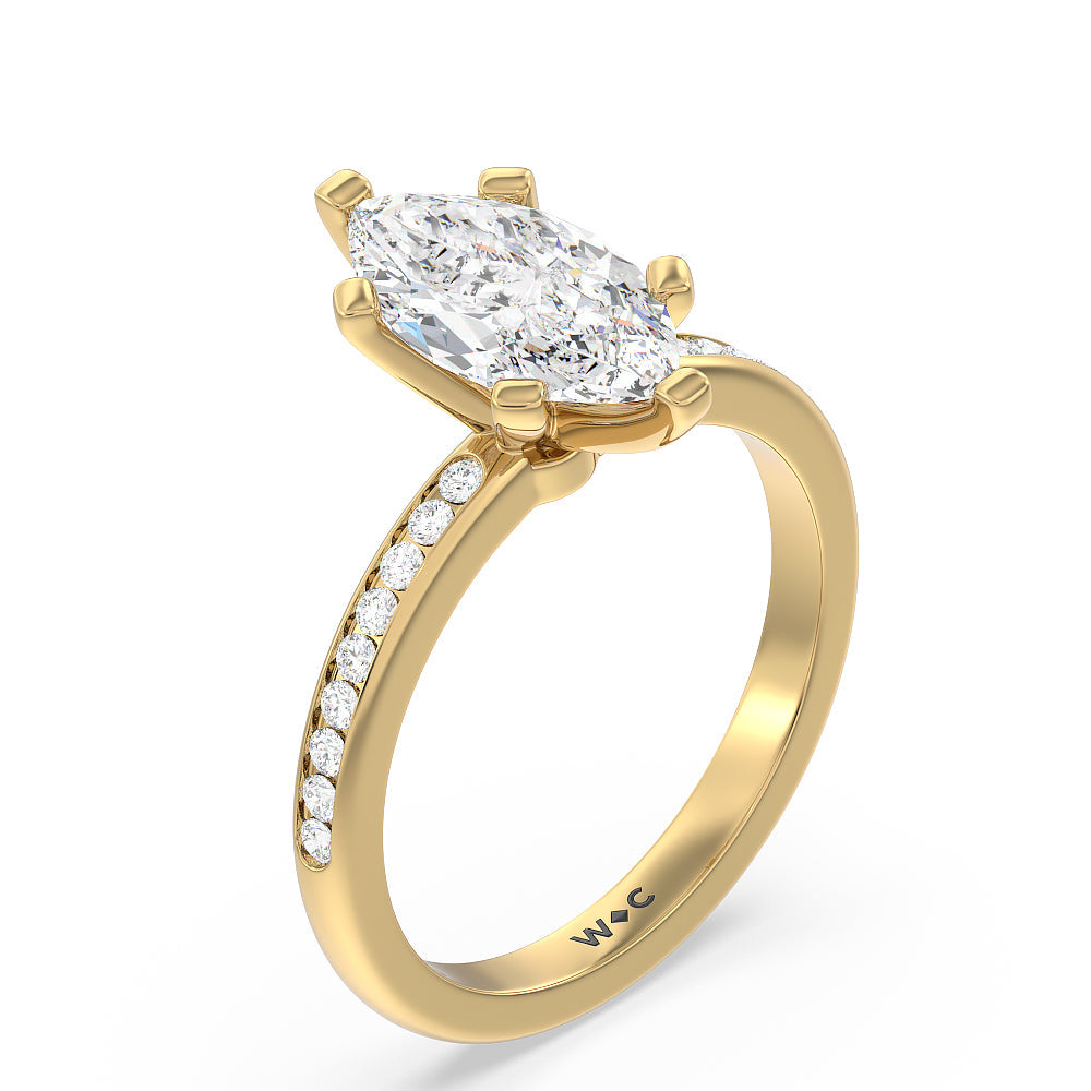 Channel Set Diamond Engagement Ring with Marquise Cut Diamond in 14KT Yellow Gold view 3
