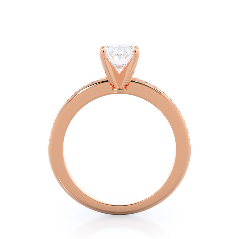 Channel Set Diamond Engagement Ring with Oval Cut Diamond in 14KT Rose Gold view 2
