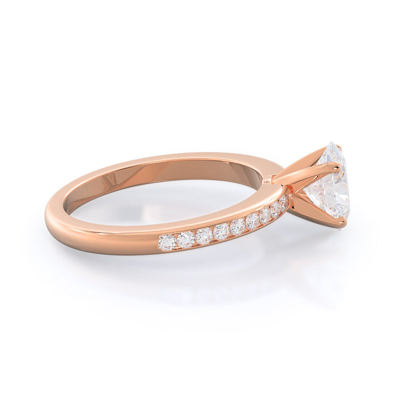 Channel Set Diamond Engagement Ring with Oval Cut Diamond in 14KT Rose Gold view 3
