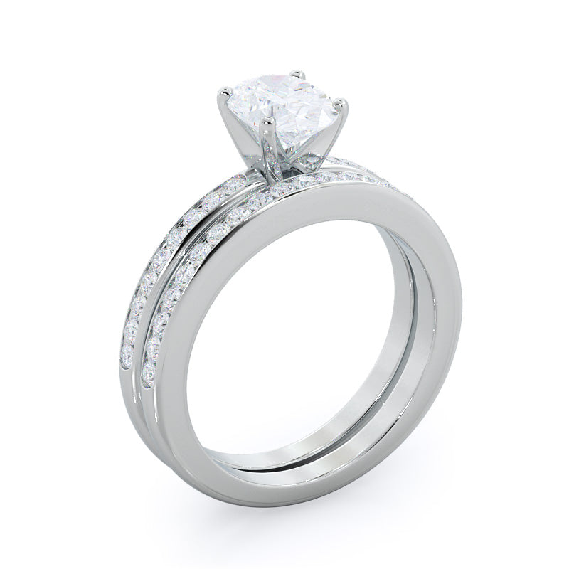 Channel Set Diamond Engagement Ring with Oval Cut Diamond in 14KT Platinum view 4
