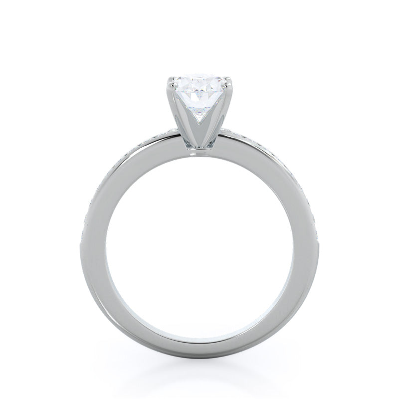 Channel Set Diamond Engagement Ring with Oval Cut Diamond in 14KT Platinum view 2
