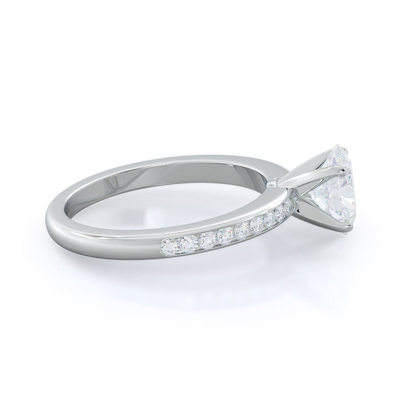 Channel Set Diamond Engagement Ring with Oval Cut Diamond in 14KT Platinum view 3
