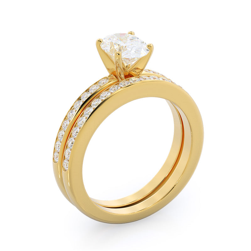 Channel Set Diamond Engagement Ring with Oval Cut Diamond in 14KT Yellow Gold view 4
