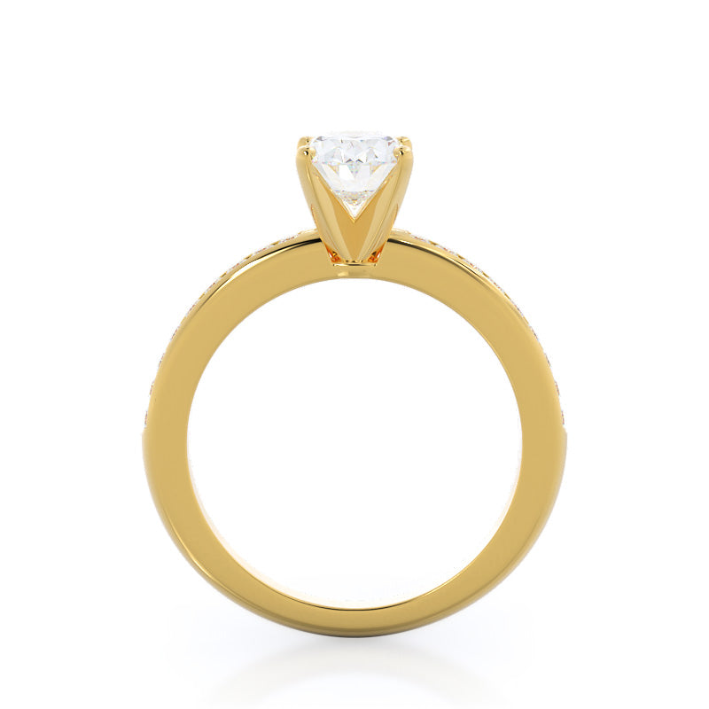 Channel Set Diamond Engagement Ring with Oval Cut Diamond in 14KT Yellow Gold view 2
