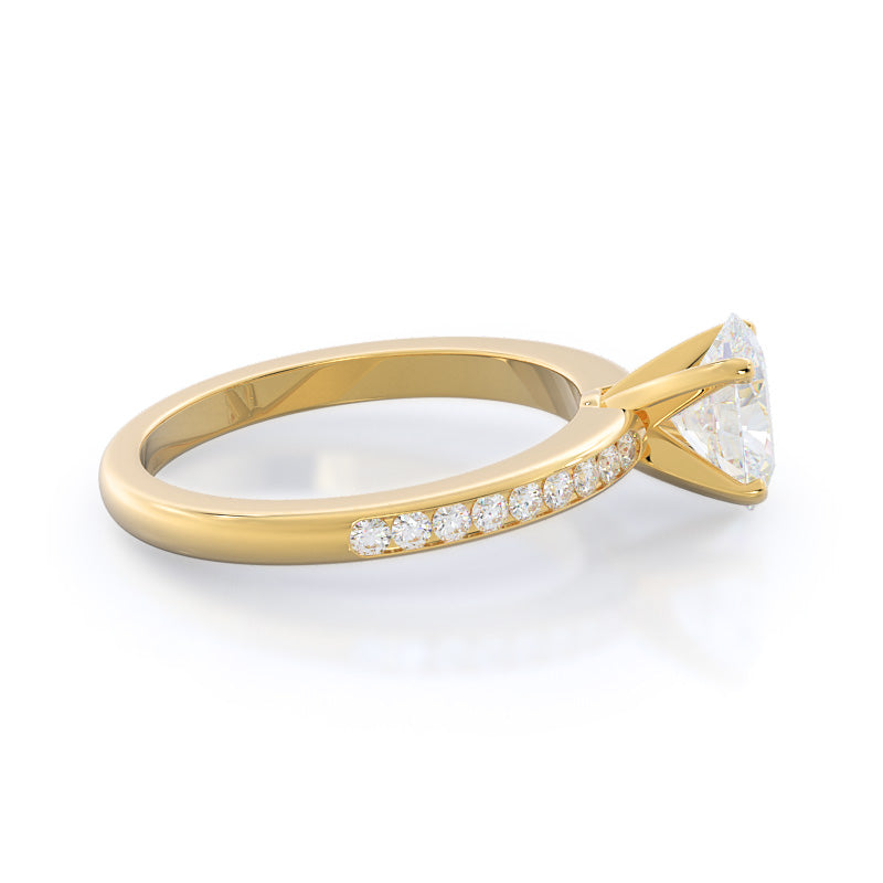 Channel Set Diamond Engagement Ring with Oval Cut Diamond in 14KT Yellow Gold view 3
