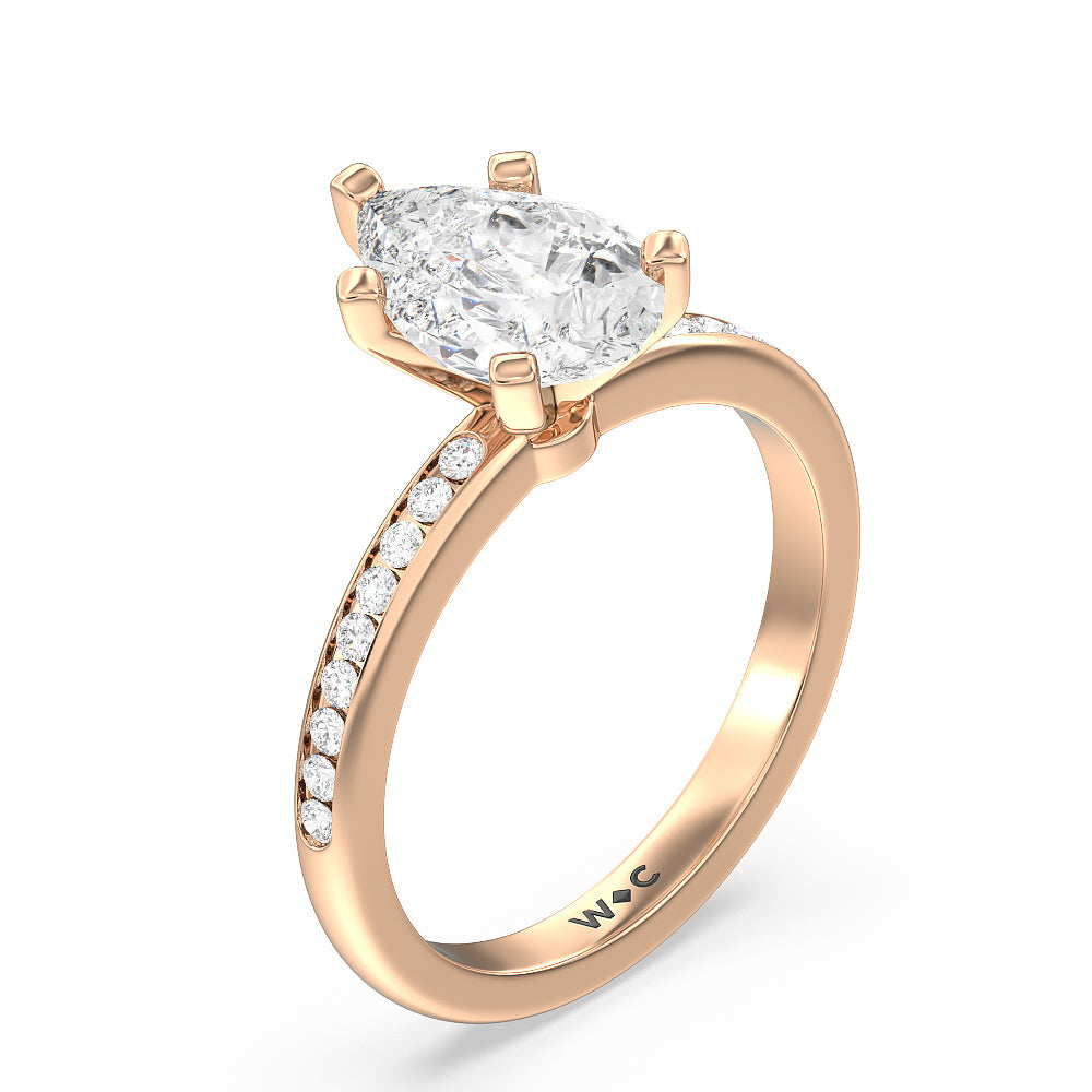 Channel Set Diamond Engagement Ring with Pear Cut Diamond in 14KT Rose Gold view 3
