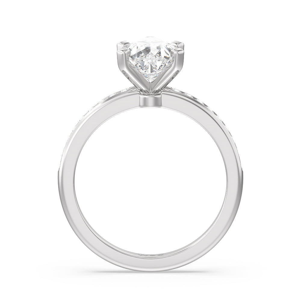 Channel Set Diamond Engagement Ring with Pear Cut Diamond in 14KT Platinum view 2
