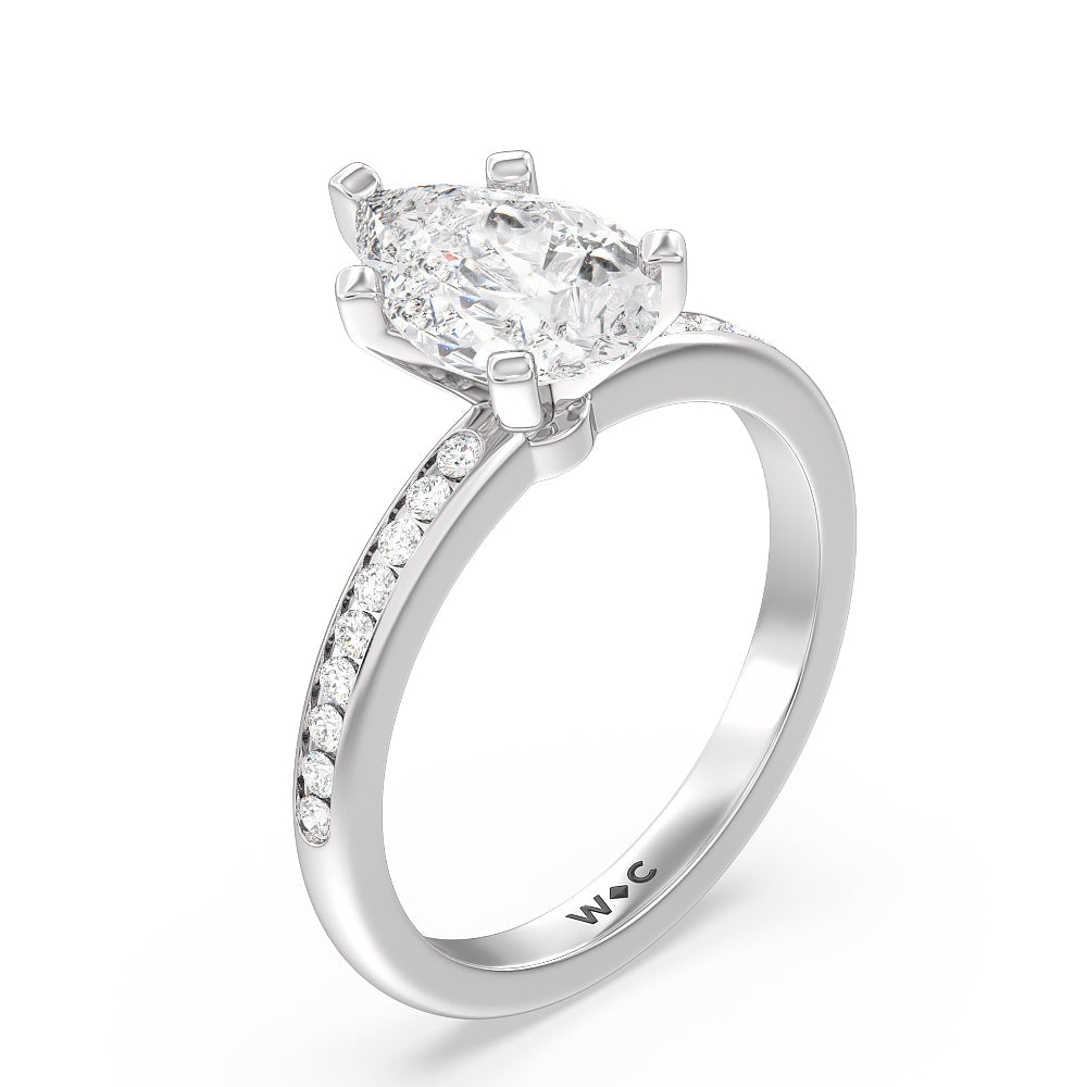 Channel Set Diamond Engagement Ring with Pear Cut Diamond in 14KT Platinum view 3
