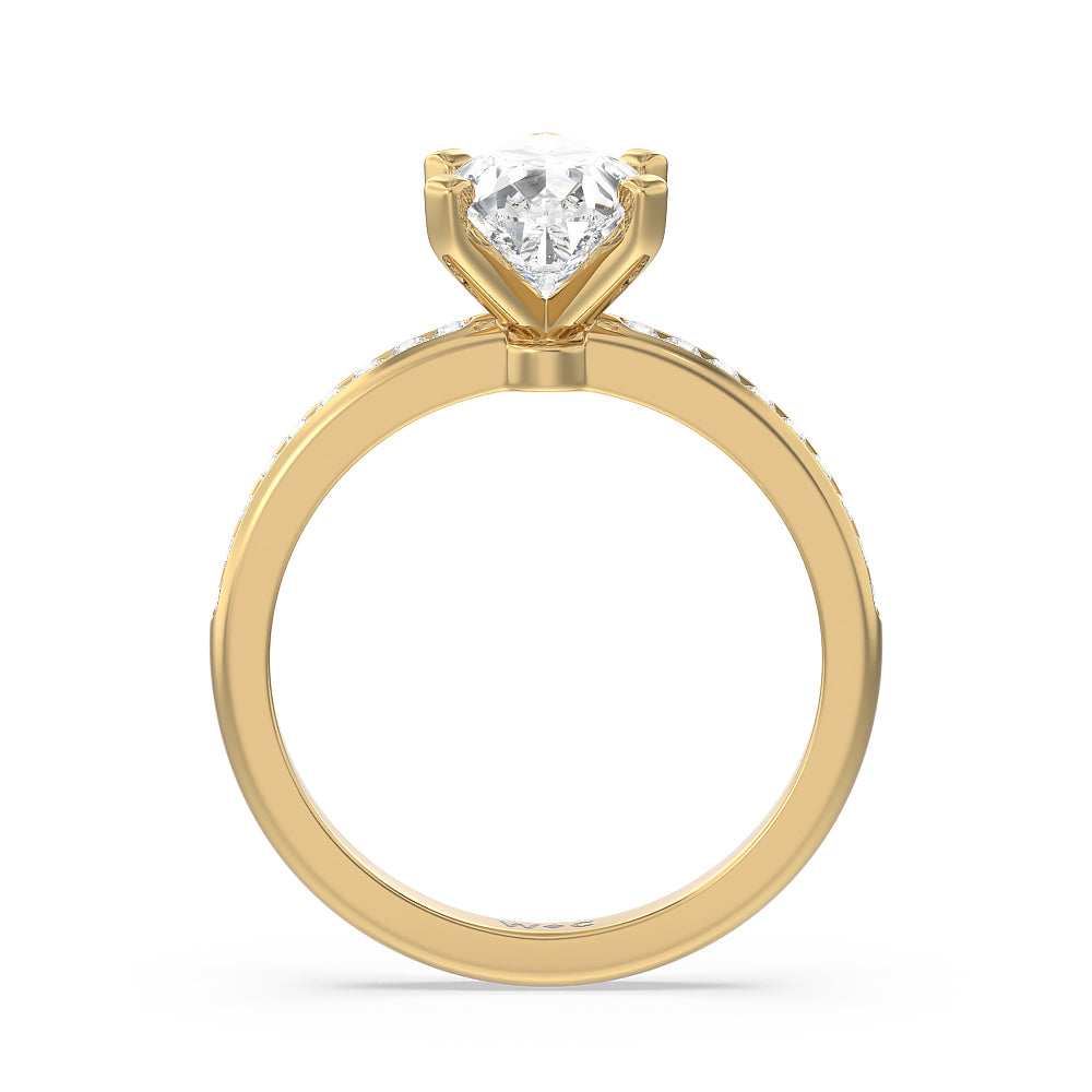 Channel Set Diamond Engagement Ring with Pear Cut Diamond in 14KT Yellow Gold view 2
