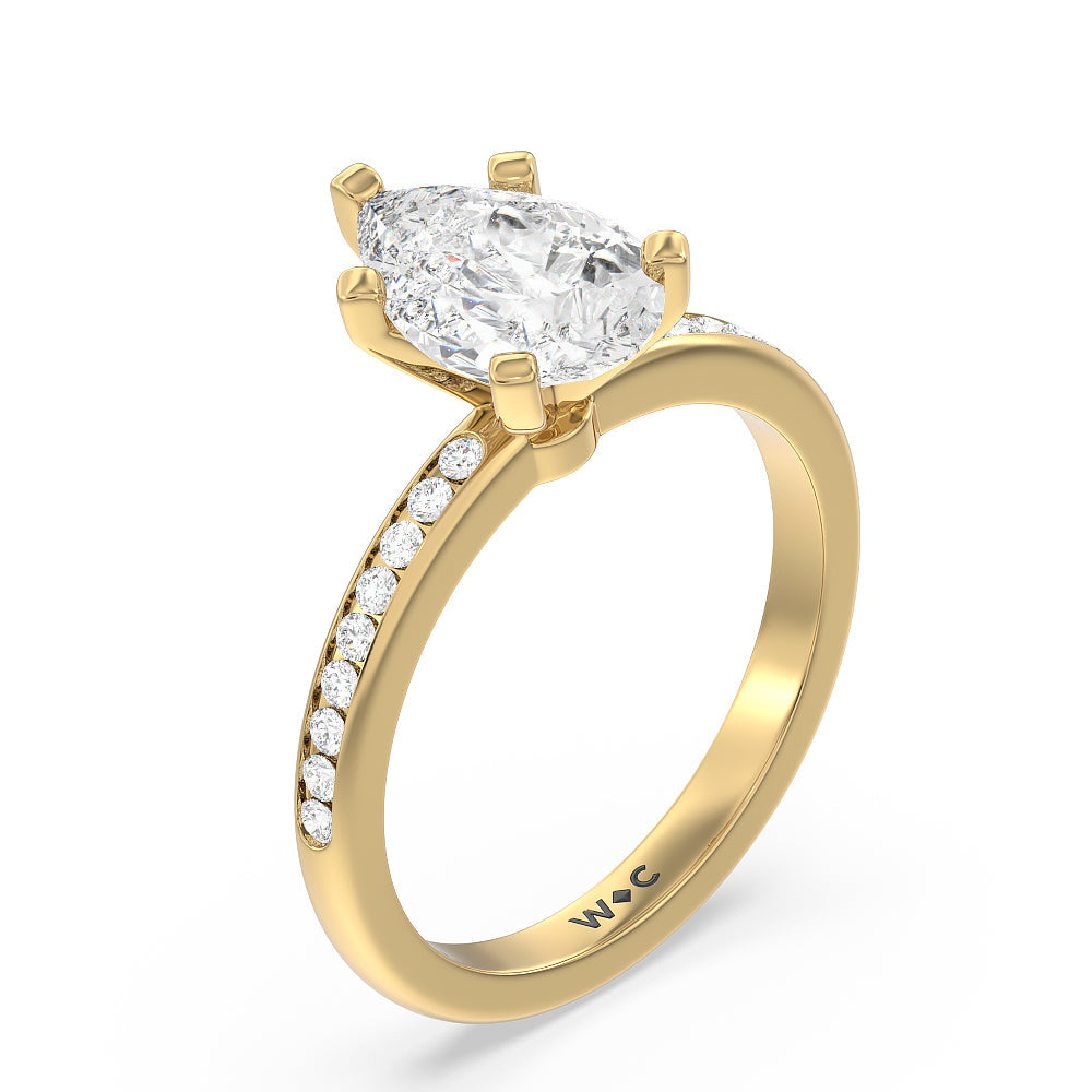 Channel Set Diamond Engagement Ring with Pear Cut Diamond in 14KT Yellow Gold view 3
