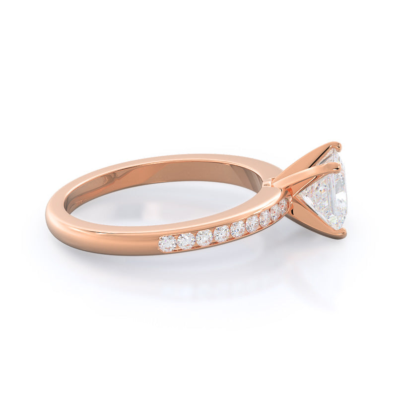 Channel Set Diamond Engagement Ring with Princess Cut Diamond in 14KT Rose Gold view 3

