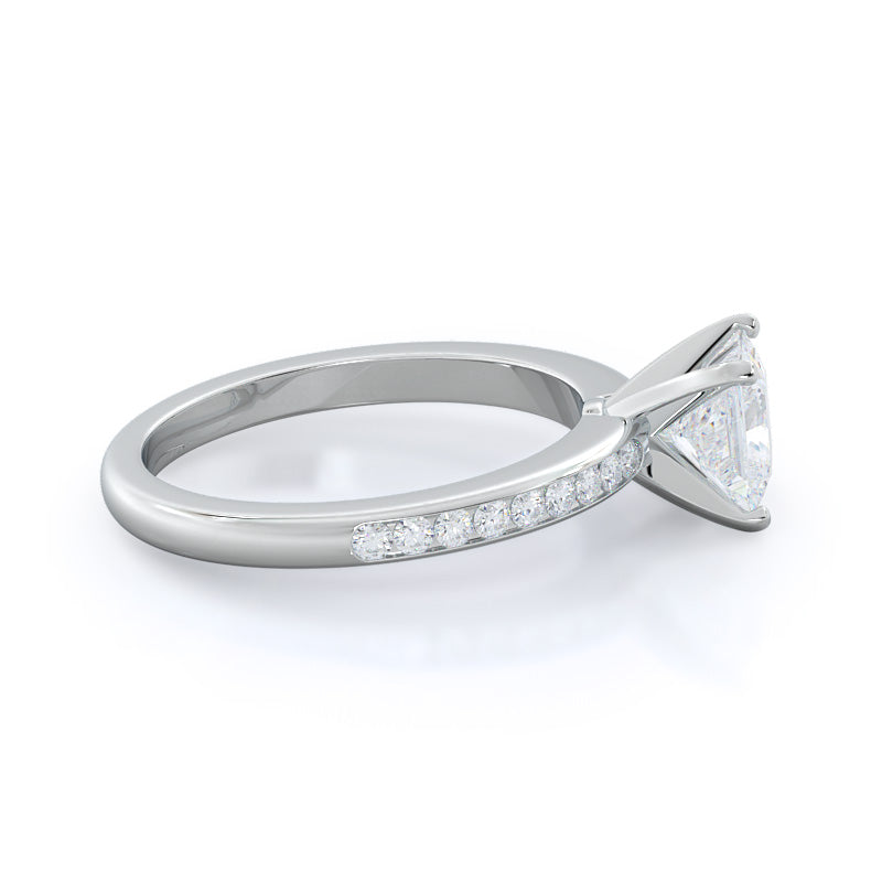 Channel Set Diamond Engagement Ring with Princess Cut Diamond in 14KT Platinum view 3
