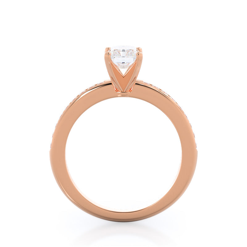 Channel Set Diamond Engagement Ring with Radiant Cut Diamond in 14KT Rose Gold view 2
