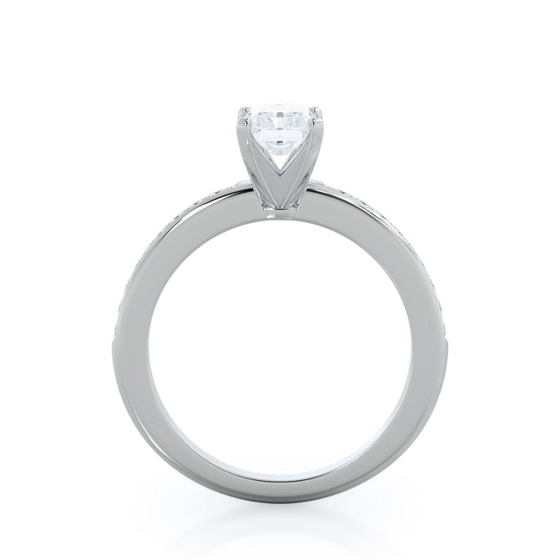 Channel Set Diamond Engagement Ring with Radiant Cut Diamond in 14KT Platinum view 2
