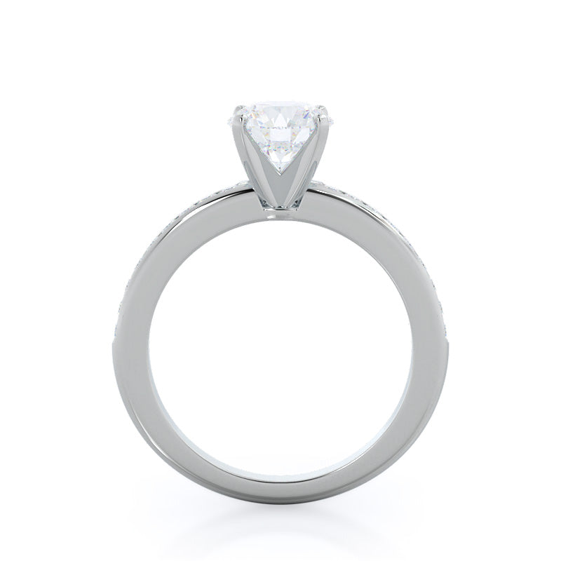 Channel Set Diamond Engagement Ring with Round Cut Diamond in 14KT Platinum view 2
