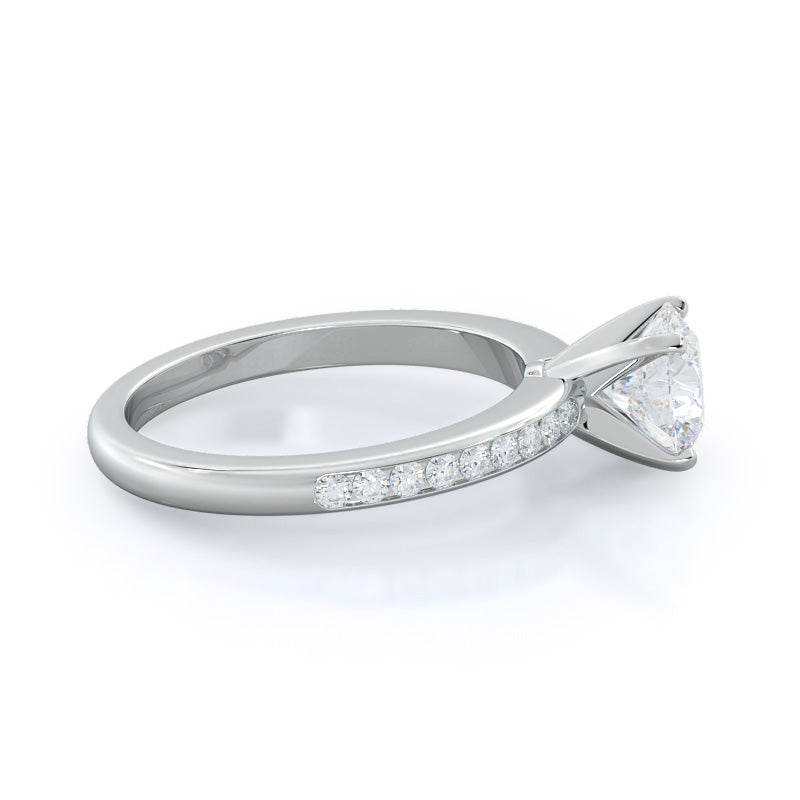 Channel Set Diamond Engagement Ring with Round Cut Diamond in 14KT Platinum view 3
