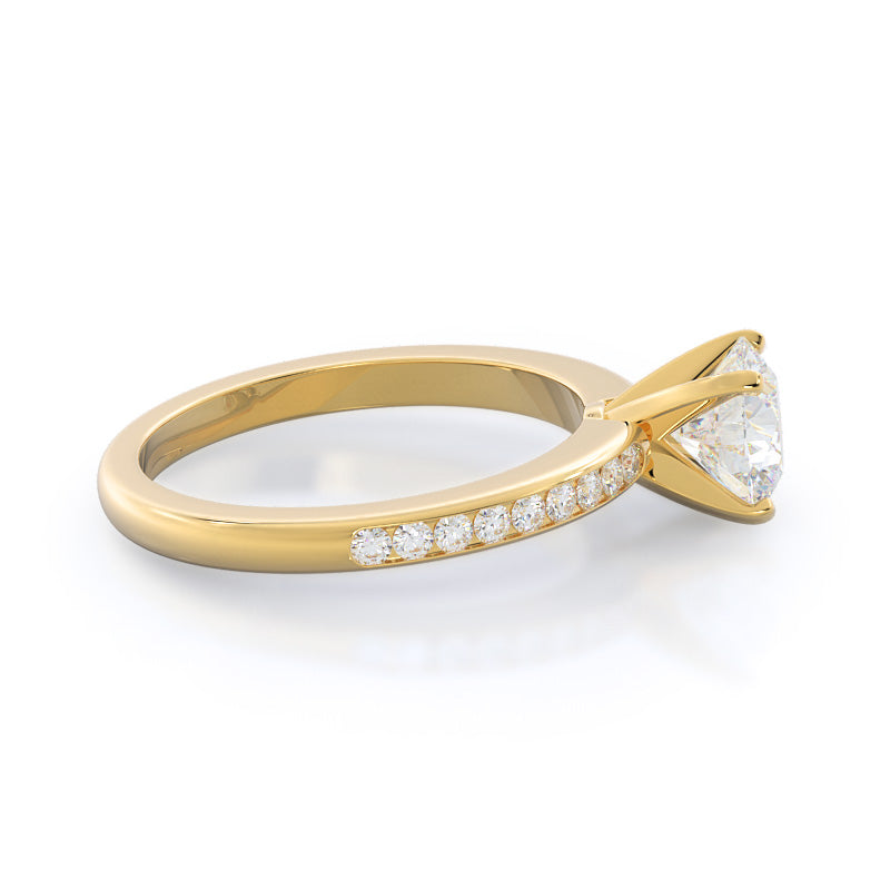 Channel Set Diamond Engagement Ring with Round Cut Diamond in 14KT Yellow Gold view 3
