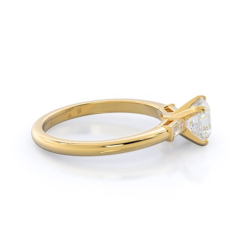 Three Stone Baguette Engagement Ring with Asscher Cut Diamond in 14KT Yellow Gold view 3
