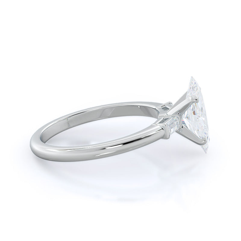Three Stone Baguette Engagement Ring with Marquise Cut Diamond in 14KT Platinum view 3
