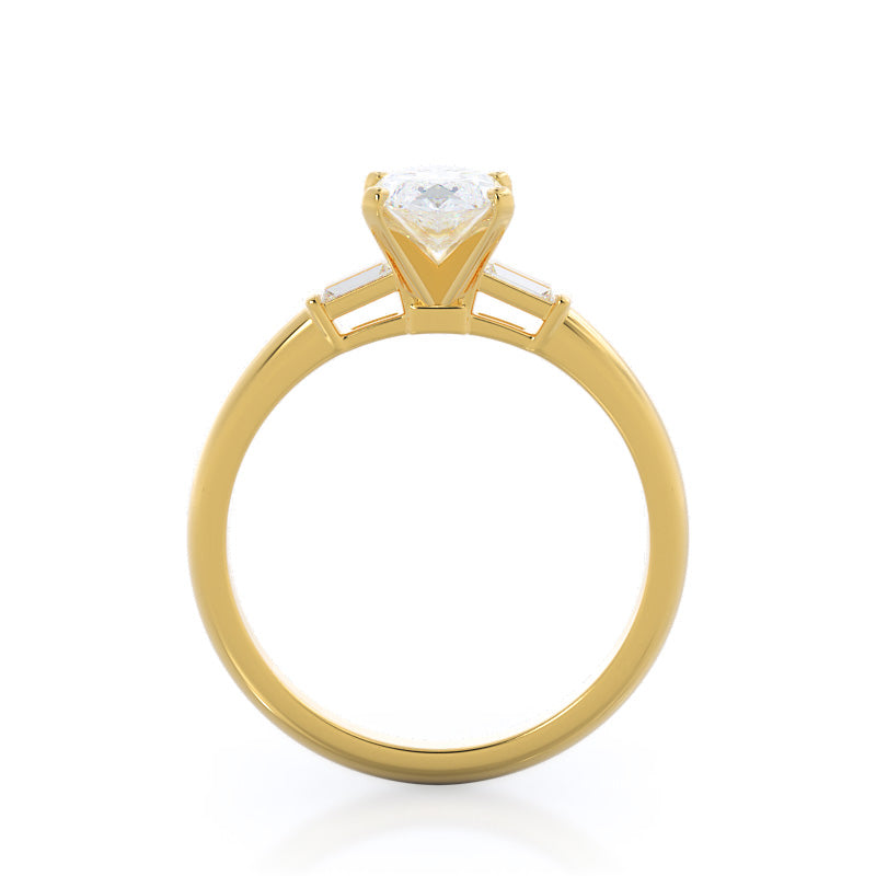 Three Stone Baguette Engagement Ring with Marquise Cut Diamond in 14KT Yellow Gold view 2
