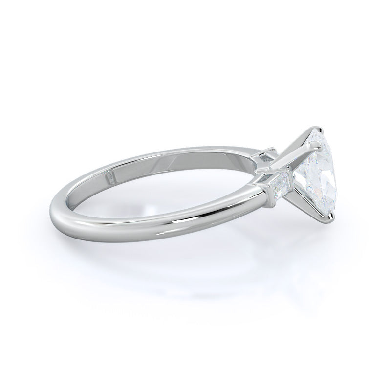 Three Stone Baguette Engagement Ring with Pear Cut Diamond in 14KT Platinum view 3
