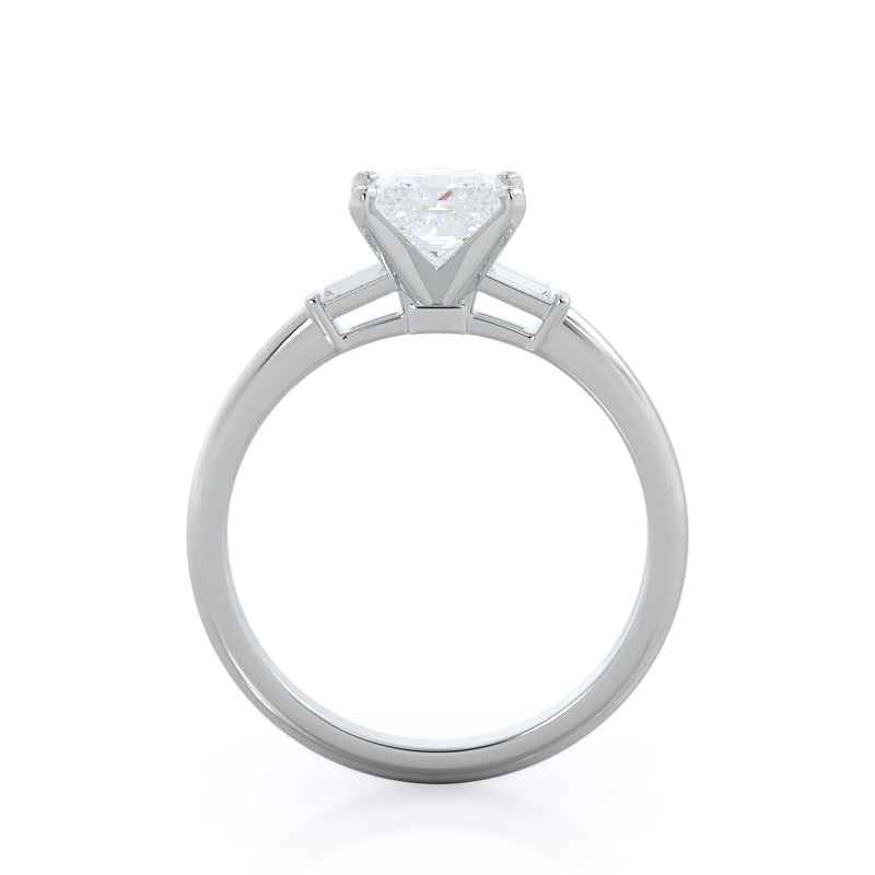 Three Stone Baguette Engagement Ring with Princess Cut Diamond in 14KT Platinum view 2
