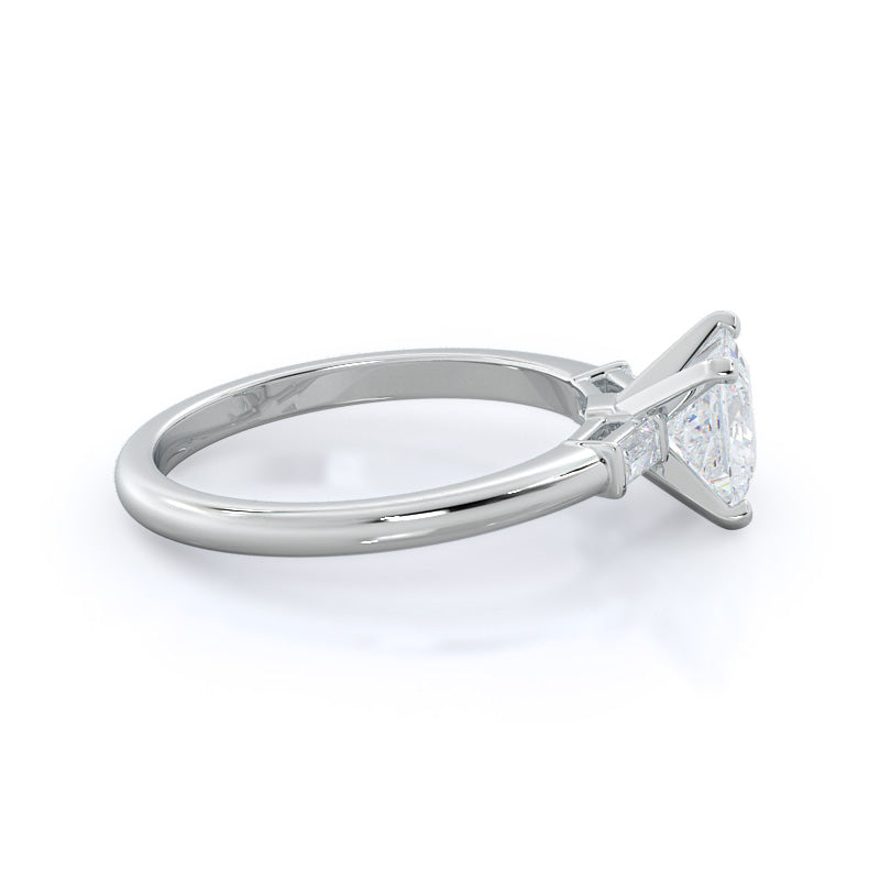 Three Stone Baguette Engagement Ring with Princess Cut Diamond in 14KT Platinum view 3
