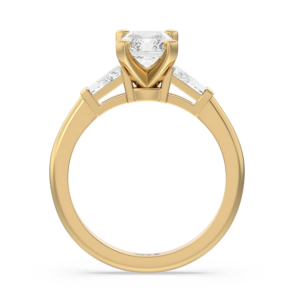 Three Stone Baguette Engagement Ring with Radiant Cut Diamond in 14KT Yellow Gold view 2
