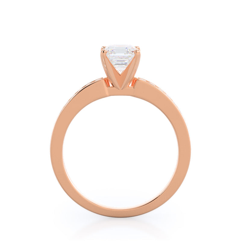 Cascading Channel Set Diamond Engagement Ring with Asscher Cut Diamond in 14KT Rose Gold view 2
