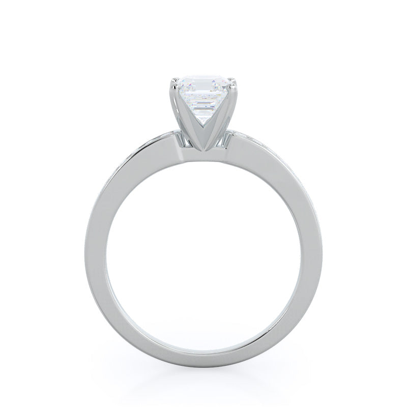 Cascading Channel Set Diamond Engagement Ring with Asscher Cut Diamond in 14KT Platinum view 2
