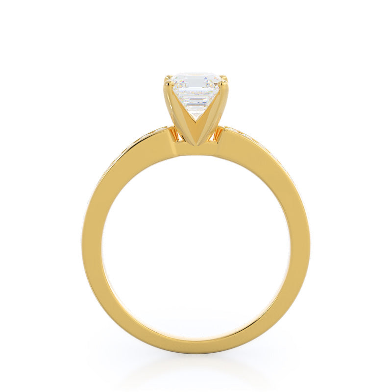 Cascading Channel Set Diamond Engagement Ring with Asscher Cut Diamond in 14KT Yellow Gold view 2
