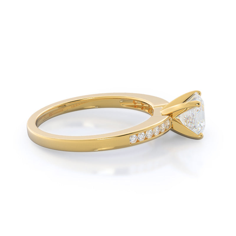 Cascading Channel Set Diamond Engagement Ring with Asscher Cut Diamond in 14KT Yellow Gold view 3
