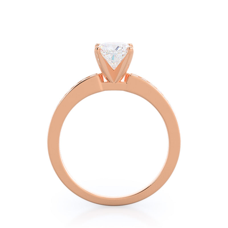 Cascading Channel Set Diamond Engagement Ring with Cushion Cut Diamond in 14KT Rose Gold view 2
