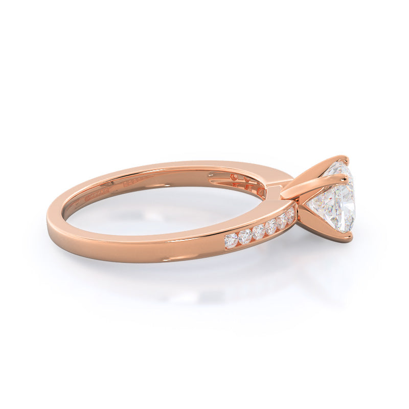 Cascading Channel Set Diamond Engagement Ring with Cushion Cut Diamond in 14KT Rose Gold view 3
