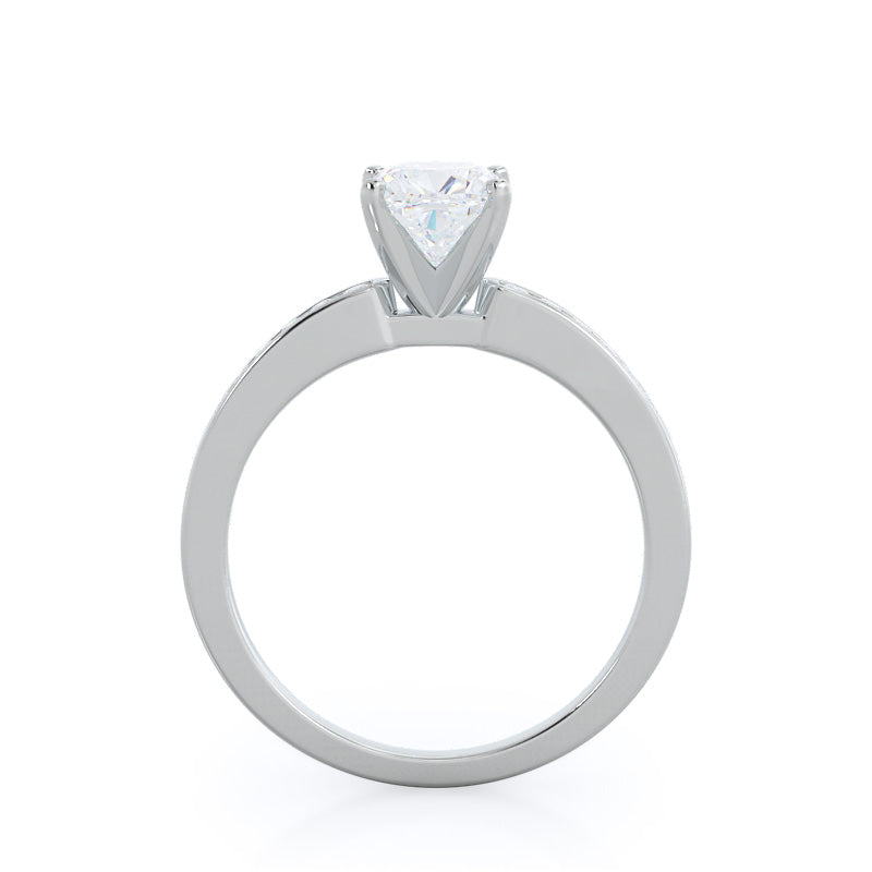 Cascading Channel Set Diamond Engagement Ring with Cushion Cut Diamond in 14KT Platinum view 2
