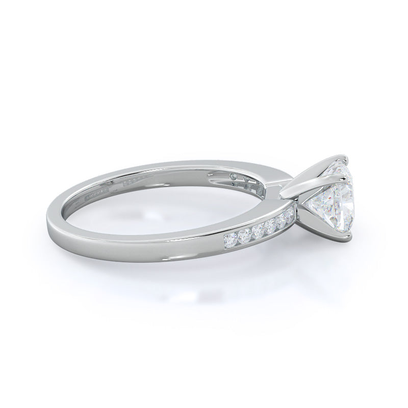 Cascading Channel Set Diamond Engagement Ring with Cushion Cut Diamond in 14KT Platinum view 3
