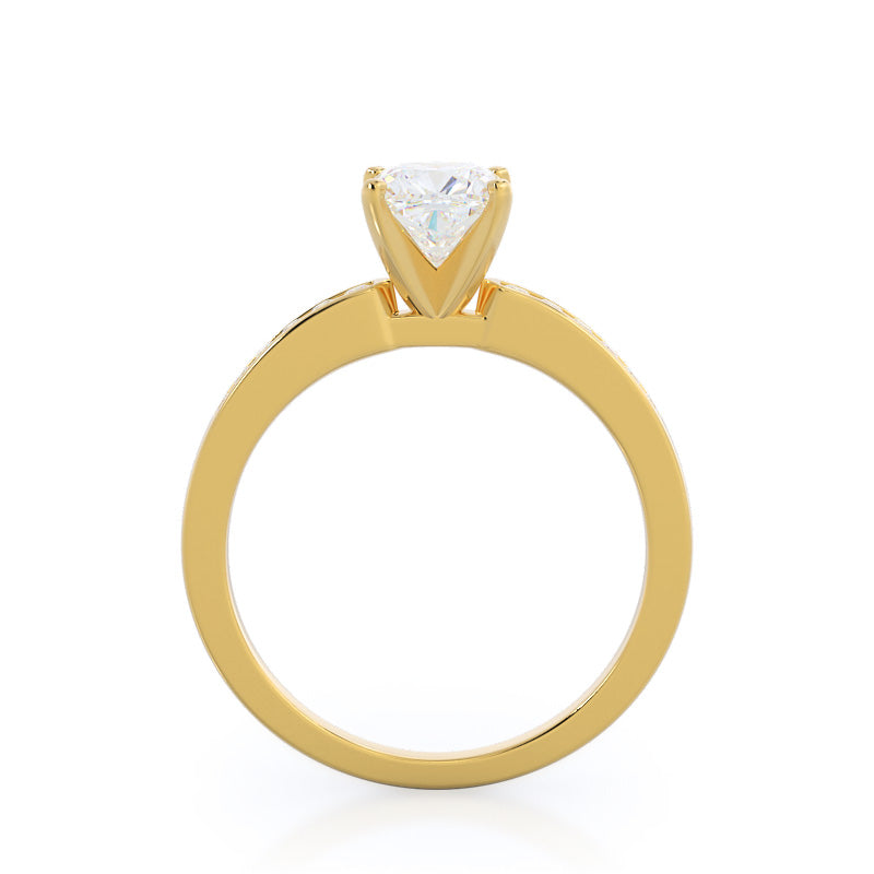 Cascading Channel Set Diamond Engagement Ring with Cushion Cut Diamond in 14KT Yellow Gold view 2
