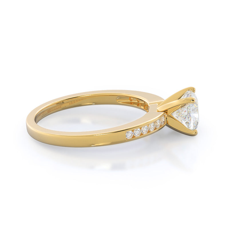 Cascading Channel Set Diamond Engagement Ring with Cushion Cut Diamond in 14KT Yellow Gold view 3
