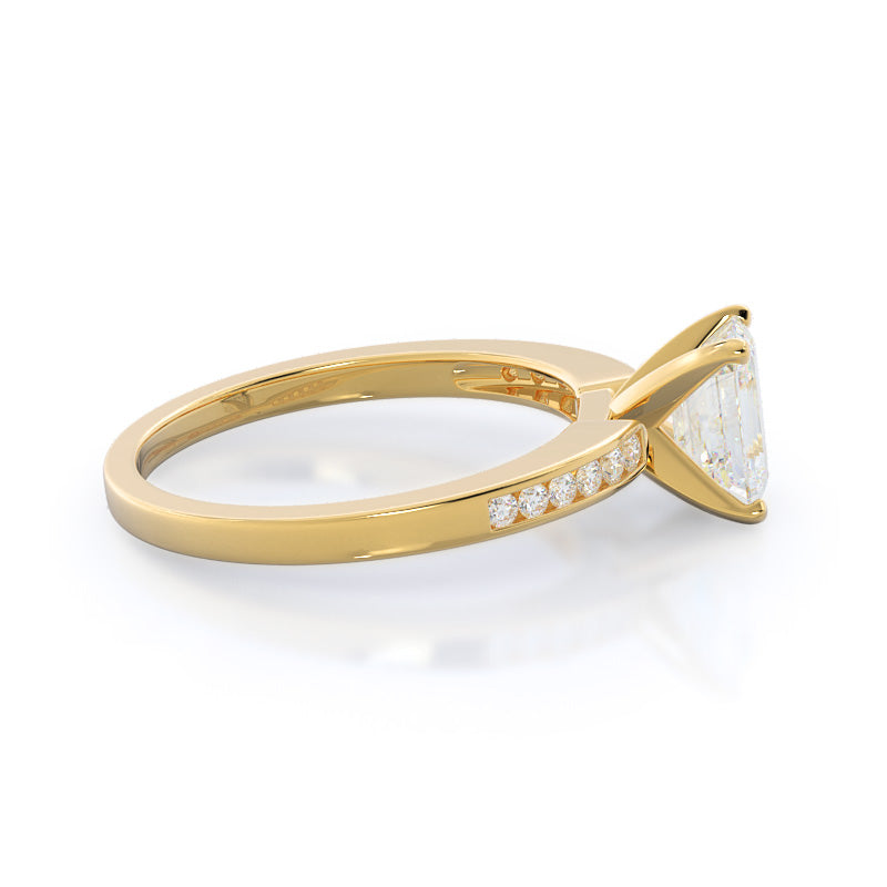 Cascading Channel Set Diamond Engagement Ring with Emerald Cut Diamond in 14KT Yellow Gold view 3
