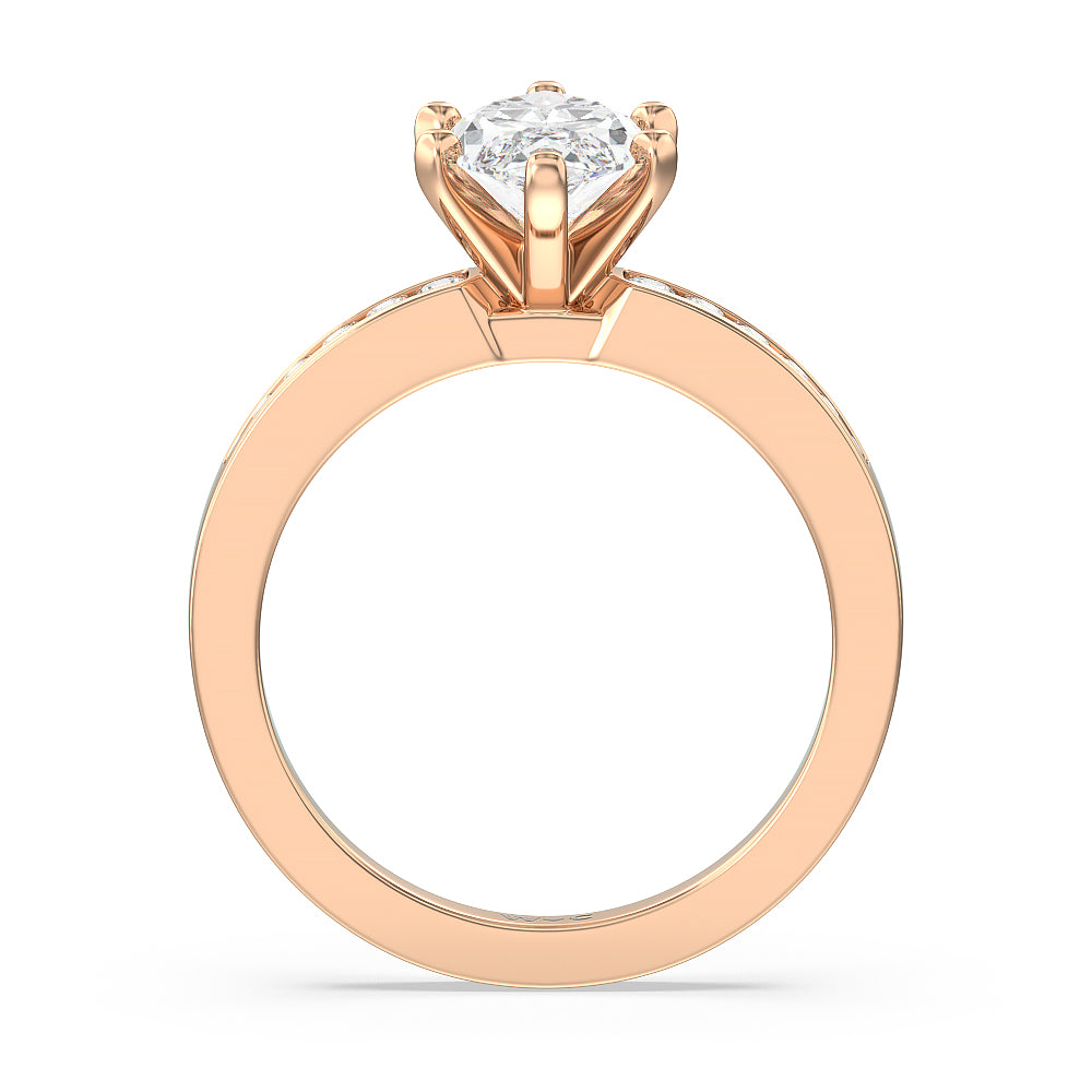 Cascading Channel Set Diamond Engagement Ring with Marquise Cut Diamond in 14KT Rose Gold view 2
